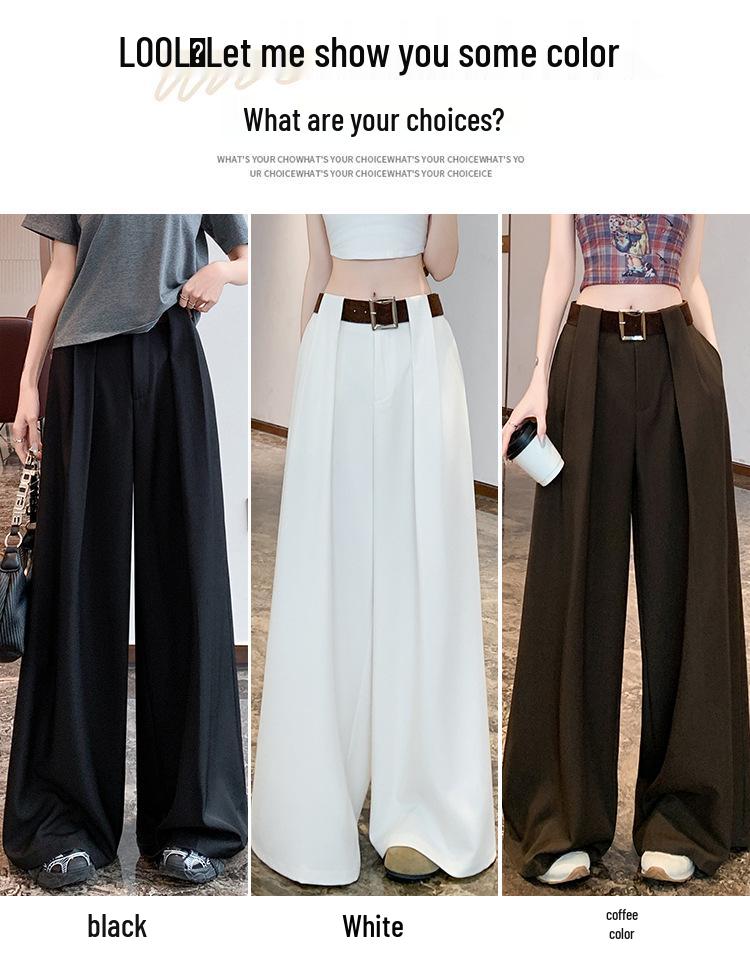 Women's Summer Black High-Waisted Wide-Leg Floor-Length Trousers