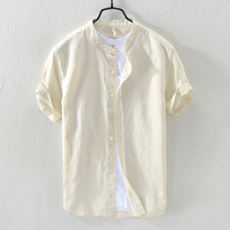 

Мужская льняная рубашка с коротким рукавом - повседневный топ в китайском и японском ретро-стиле 5XL