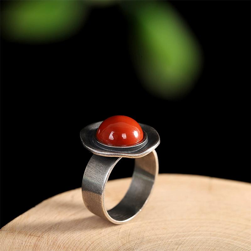 

XIYANIK Ethnic Style Thai Silver Southern Red Adjustable Rings For Men Women Retro Fashion New Jewelry Gift Party anillos resizable