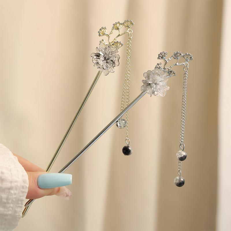 Elegant Ink Flower Hairpin For Women Vintage Rose Pearl Tassel Hair Stick Exquisite Metal Jewelry Hair Accessories Hair Pins