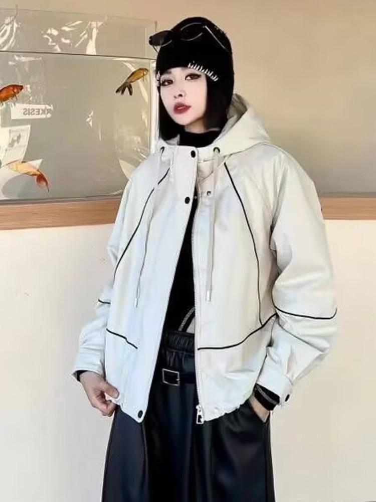 Korean Style Color Block Hooded Windbreaker for Women, 2025 Spring/Autumn, Lightweight Loose Fit Petite Jacket