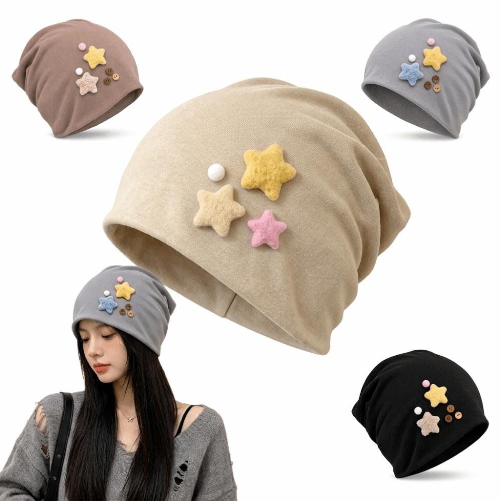 Háčkovaná čepice s hvězdami, volný střih, japonský styl, kukla, odolná, navlékací čepice, venkovní