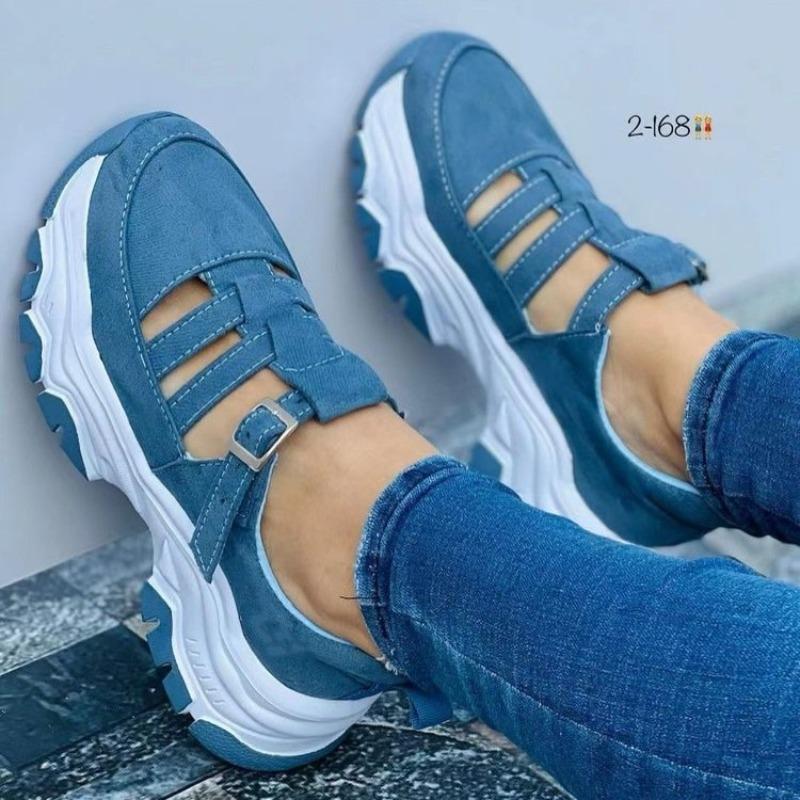 Spring and Autumn new large-size sandals women's round head thick-soled low-top buckle flat-soled casual sports shoes