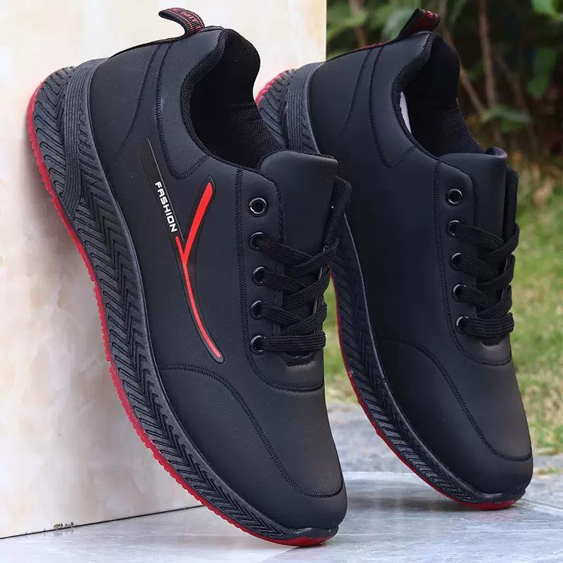 Men's Lightweight White Leather Waterproof Non-Slip Casual Work Sneakers for Autumn