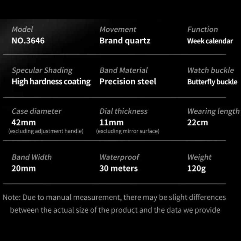 Classic Minimalist Dial Men's Watches Waterproof Week Calendar Genuine Quartz Wristwatch Stainless Steel Strap Watch