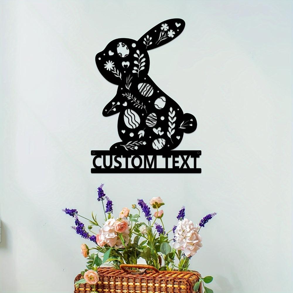 Metal Bunny Wall Art Rabbit Floral Design Happy Bunny Home Decor Valentine Sign