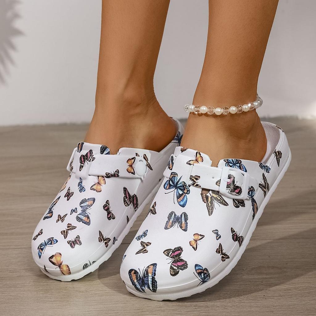 Neue Modische Damen-Schlupf-Hausschuhe Elegantes Schwarz-Graues Schmetterlings-Wasserzeichen Keilabsatz mit Strapazierfähiger Weicher Sohle Bequem für