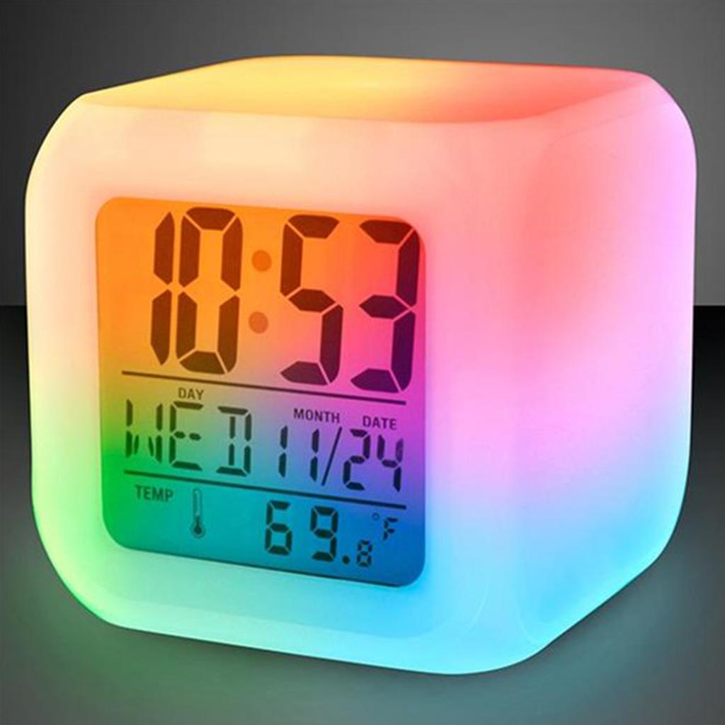 LED Digital Alarm Clock Mini Desk Cube Clock with Colorful Lights Multi-function Alarm Clocks with Calendar Temperature Display