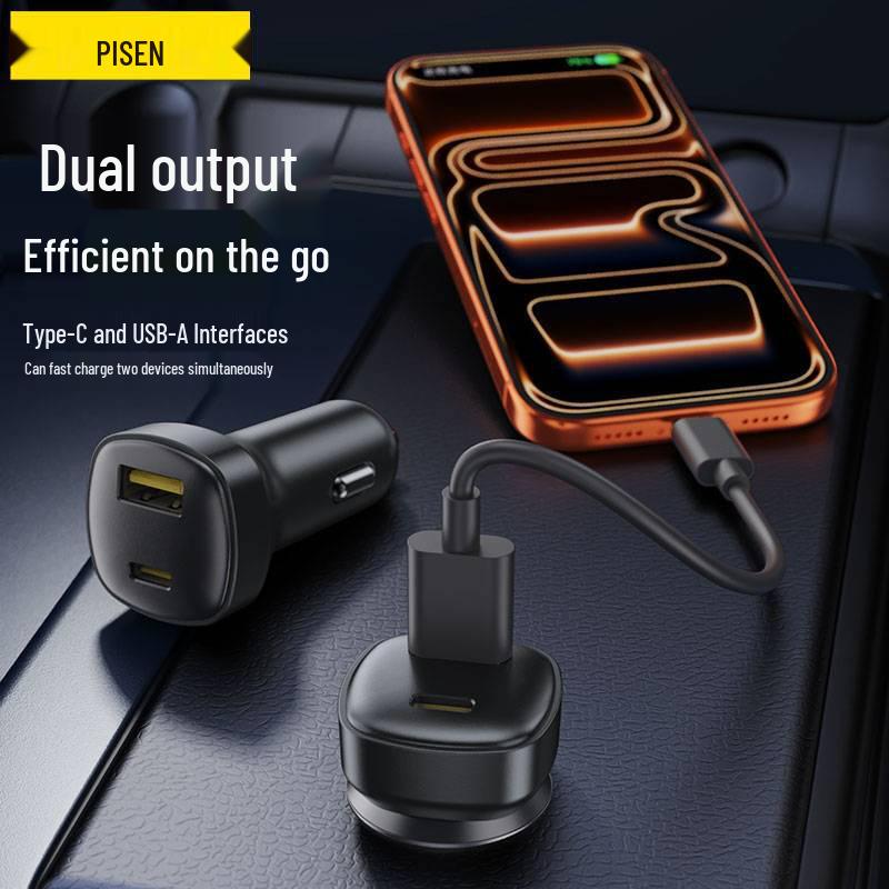 PISEN 65W Dual-Port Fast Car Charger Compatible with Huawei & Apple