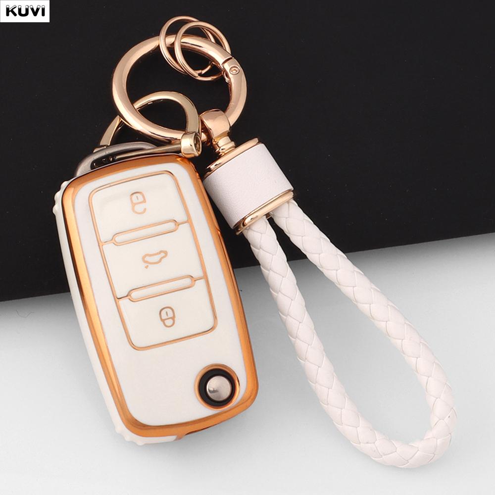 Pink Tpu Car Flip Key Case Cover For Volkswagen Vw Polo Golf Passat Tiguan Beetle Caddy T5 Up Eos Skoda Octavia Seat Leon Altea
