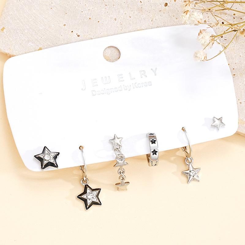 6pcs Set Earring Silver Color Star Dangle Earrings Vintage Metal Geometric Drop Earring for Women Fashion Trendy Y2K Jewelry