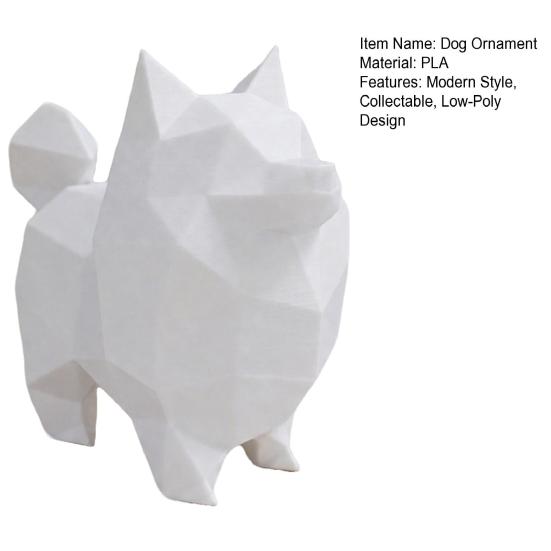 Geometric Low-Poly Dog Statue, 3D Printed Mini Dog Ornament, White Cute Puppy Figurine, Modern Desktop Decoration for Home Office Gift Ideas