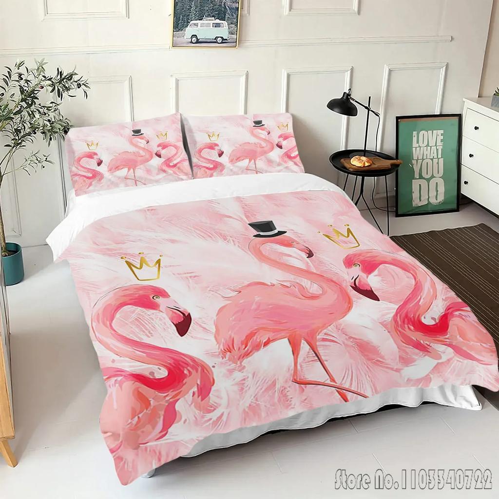 Comforter Flamingo Cartoon Love Child Hd Comforter Bedclothes For Kids Bedding Sets Bedroom Decor