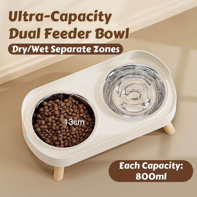 Elevated Cat Double Bowls Set: Height Leg for Neck Health & Whisker Relief - Stainless Steel Anti-Spill Dish with Non-Skid Base