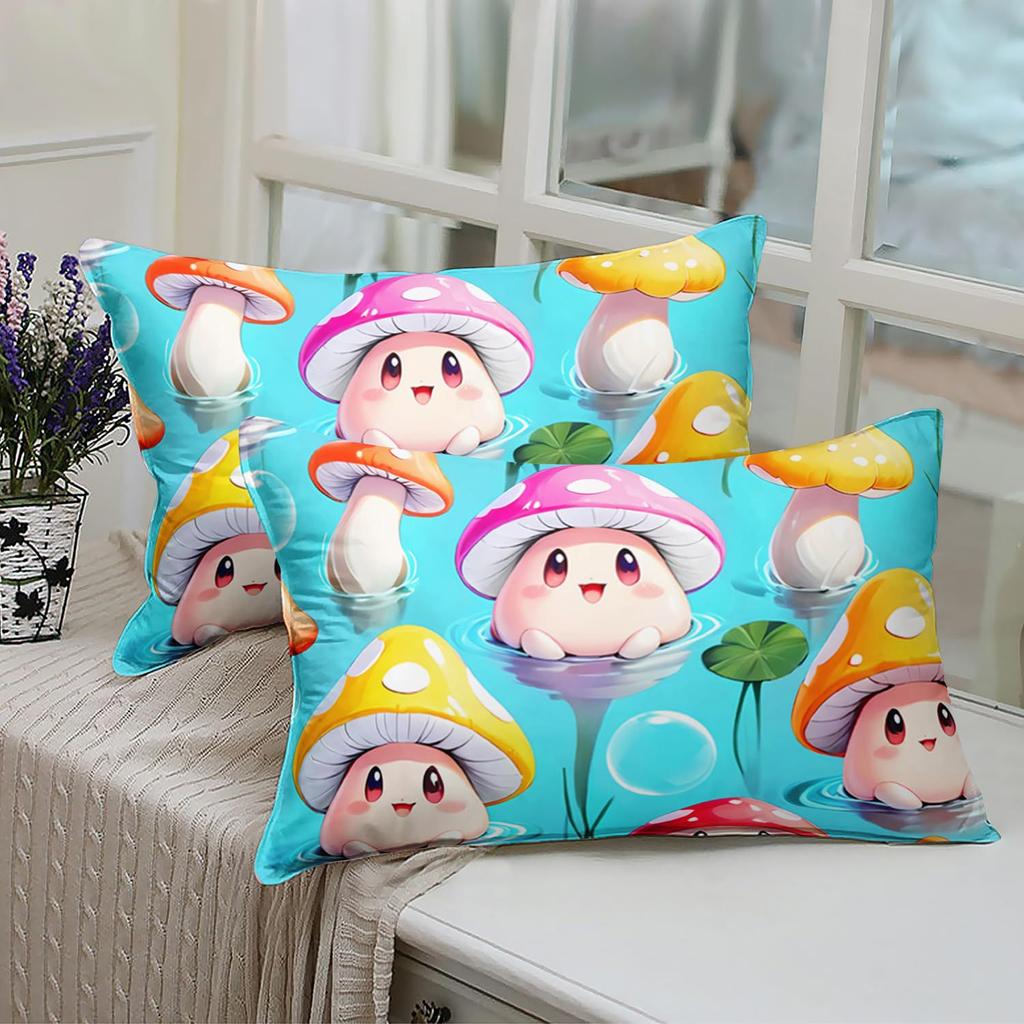 Cute Cartoon Mushroom Pattern Mattress Three-Piece Digital Printing Bedding Set Children Adult