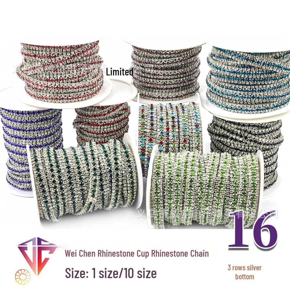 

1 Yard Silver Rhinestone Chain with 3 Rows for Clothing Decoration SS8 + SS16 + SS8