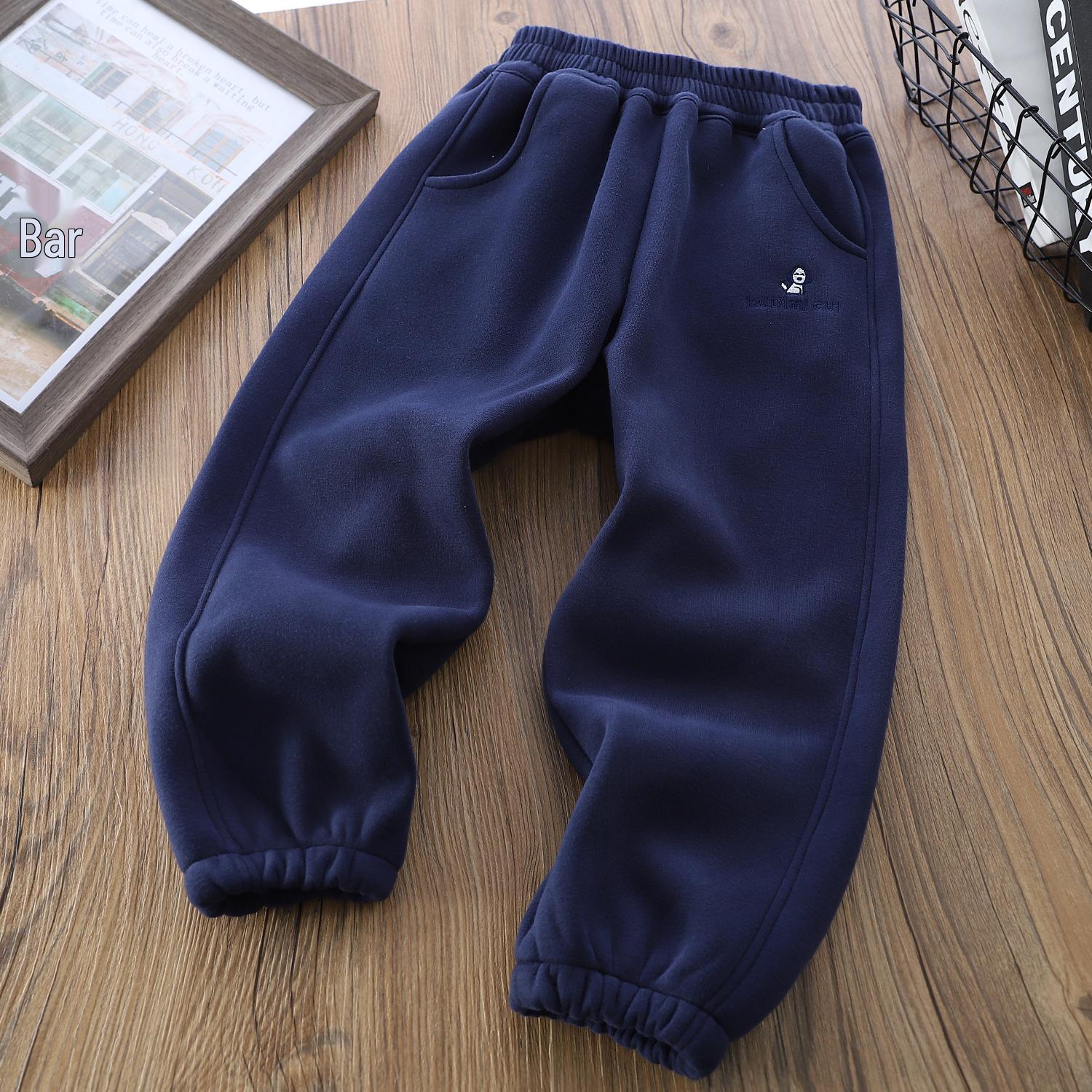 

2025 Autumn/Winter Boys Thick Fleece Sweatpants: Trendy One-Piece Casual Pants for Big & Middle Kids 140cm