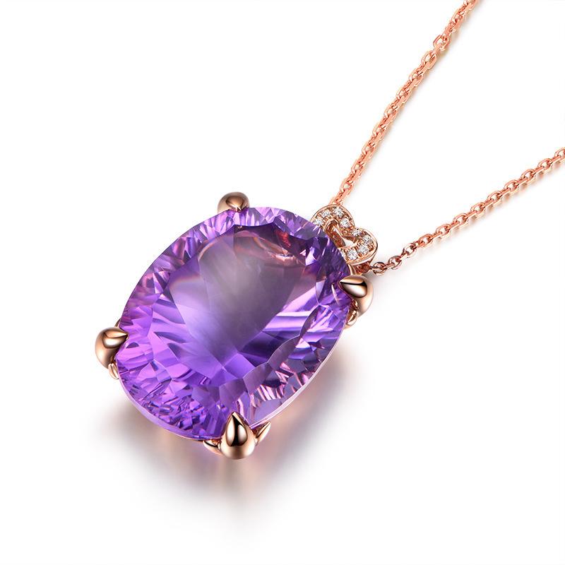 18K Gold Luxury Heart-Shaped Amethyst Pendant Necklace for Women
