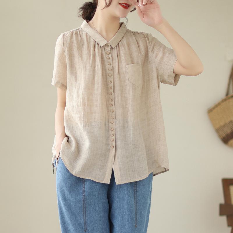 

Korean Retro Plus Size Two-Piece Set: Casual Cotton & Linen Top + Jeans for Women Summer Wear M