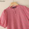 ZANZEA Women Casual Stand Collar Short Sleeve Loose Grid Print Dress