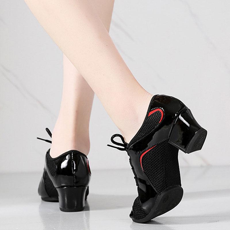 Mid Heel Modern Dance Shoes Leather Mesh Jazz Dance Shoes for Boys and Women Adult Latin Modern Dance Salsa Dance Party Dance Heeled 3.5CM