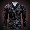 Music Piano Print Long Sleeve Polo, Trendy Casual Men's Top