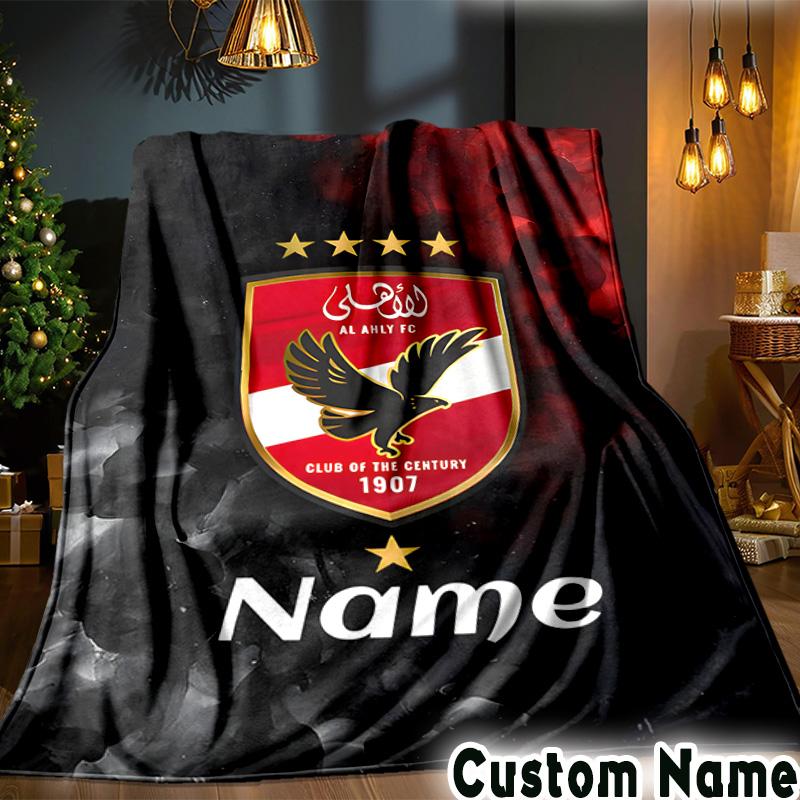 Custom Name Al-Ahly Club Crest Throws Blanket Flannel Blankets for Couch Bed Gifts for Men Women Picnic blanket Christmas fan gifts