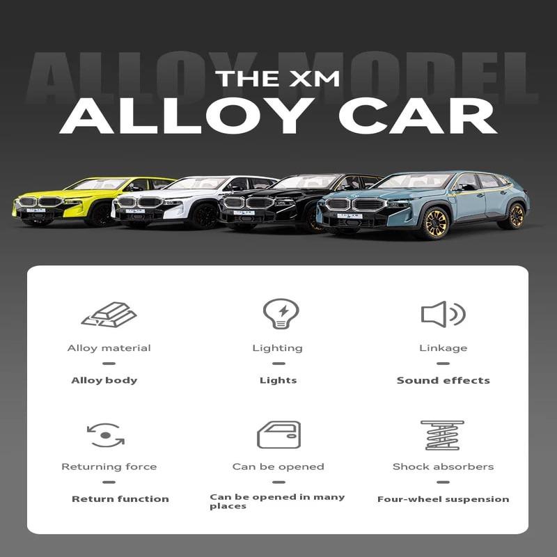 Nou 1:Model de jucărie de mașină din aliaj XM la scară 24 cu efecte de sunet și lumină și dispozitiv de mecanism de ceas potrivit pentru copii și colecție pentru băieți Cadou Durabil