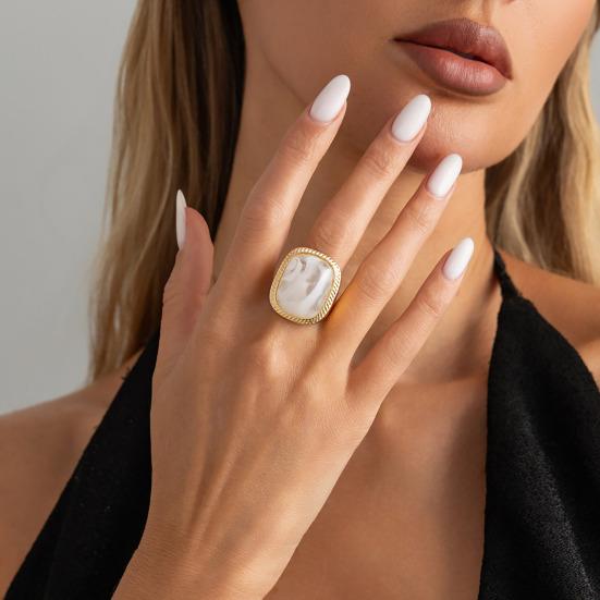 Anello/Orecchini Yousheng da Donna, con Grande Pietra Quadrata Design Retrò, Lega Resina Multipli Colori Stile Vintage Moda