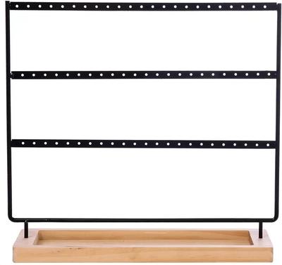 Ohrringhalter Ständer 3-stöckig 69 Löcher Ohrring-Organizer Ständer Display mit Holz-Aufbewahrungsschale Schreibtisch Armband Schmuckhalter
