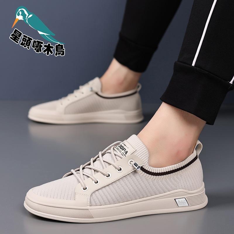 Men's Shoes Summer New Fly-woven Mesh Shoes Men's Breathable and Lightweight Thin One-pedal Trendy Leather Shoes