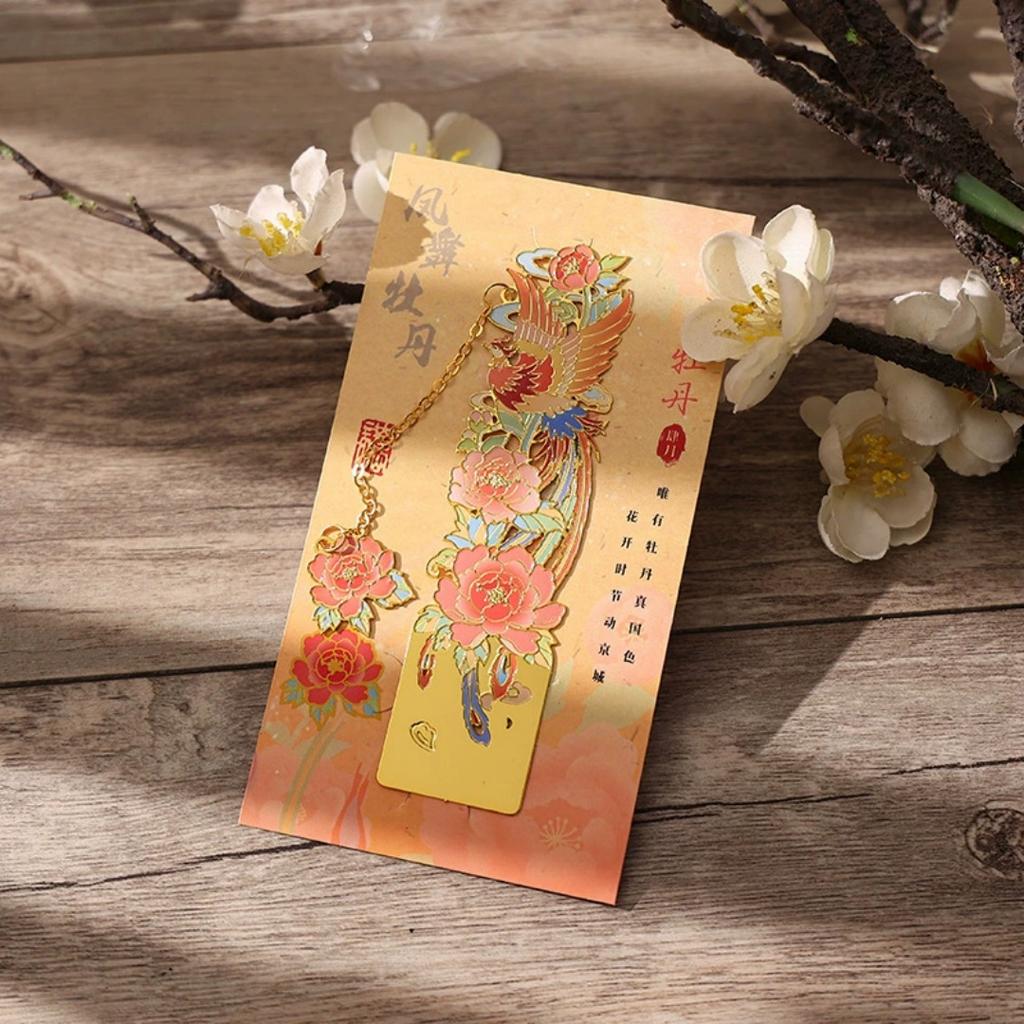 12 Monthly Climate Flowers Bookmark Exquisite Artistic Metal Bookmarks with Long Chain Tassel Students Book Clip Reading Tool