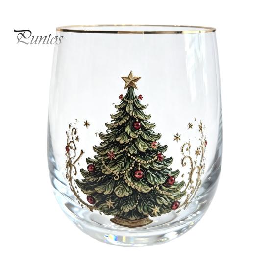 Decorative Party Drinkware Christmas Cocktails Glass, Santa Snowman Reindeer Tree Design Tumbler, 300ml Lead-free Wine Glasses Holiday for Cocktail