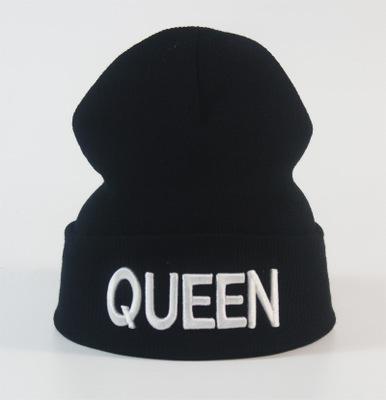 European and American Popular KING Embroidered Knitted Hat QUEEN Couple Winter Women's Wool Hat