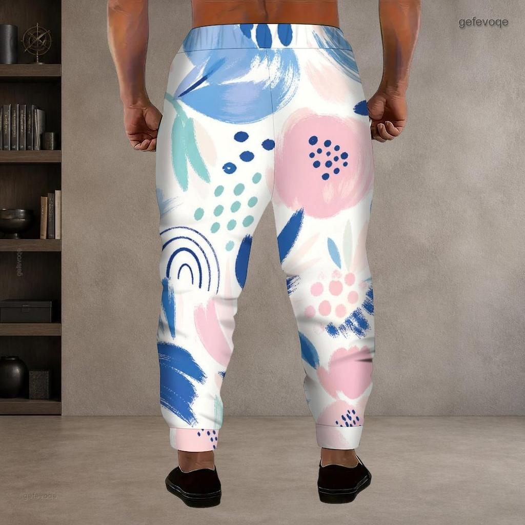 Men S Plus Size Printed Drawstring Waist Side Pockets Jogger Pants Cuffed Ankle Casual Long Trousers