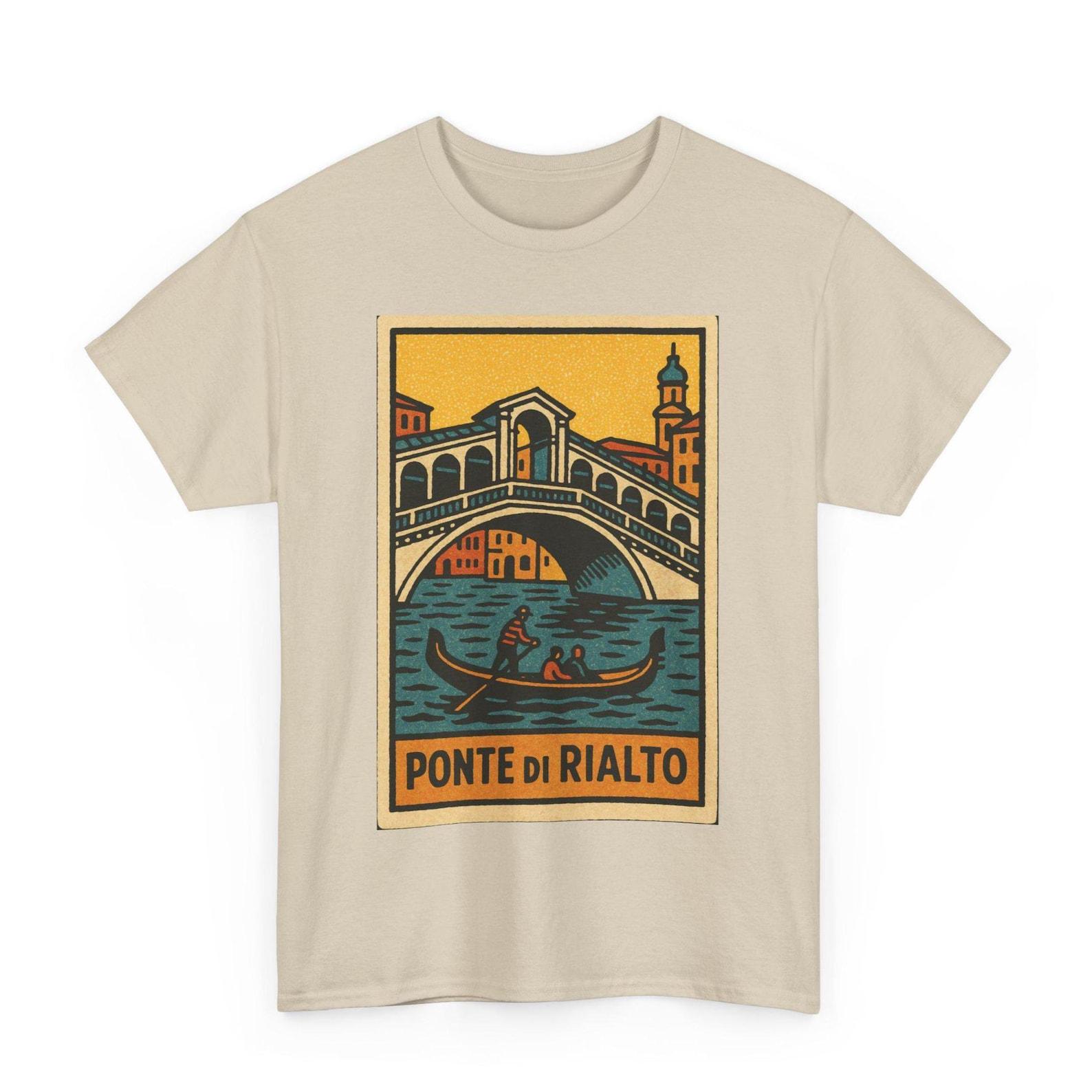 Retro Venice Rialto Bridge T-Shirt: Italian Landmark Comic Style S