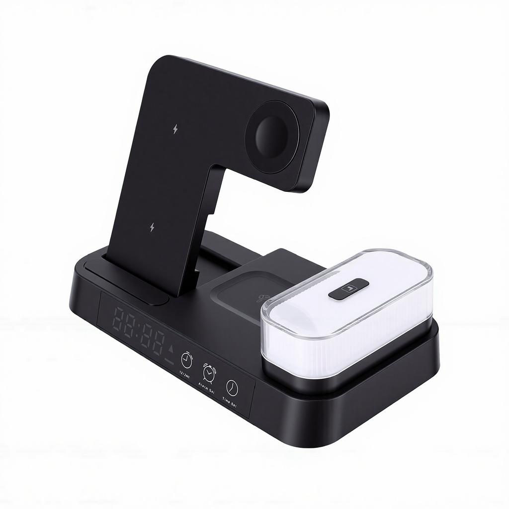 4 In 1 Charging Station Fit for MagSafe LED Display Magnetic Wireless Charger Stand with RGB Night Light for Phone