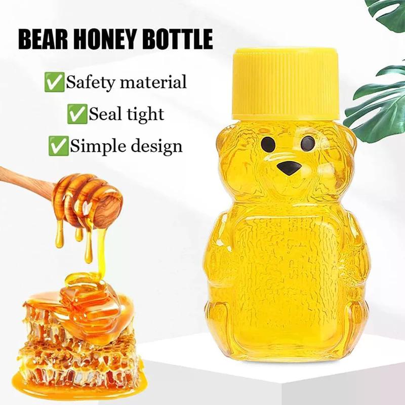 20 Stück Plastik Transparent Einweg Cartoon Bär Saftflasche, Kleine Kapazität Spenderflasche, 60ml Honigflasche