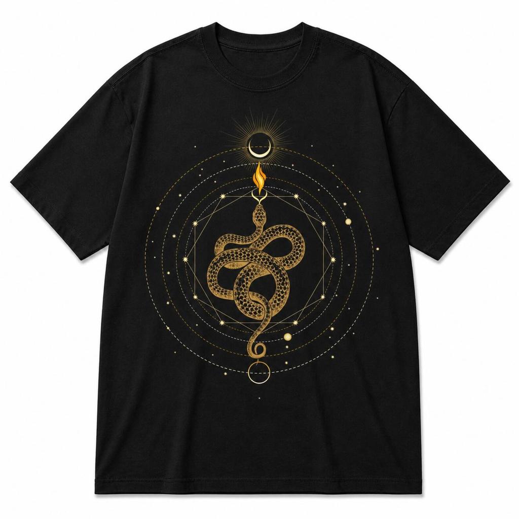 Mystic Snake T-Shirt – Gold Serpent Celestial Occult Streetwear Tee