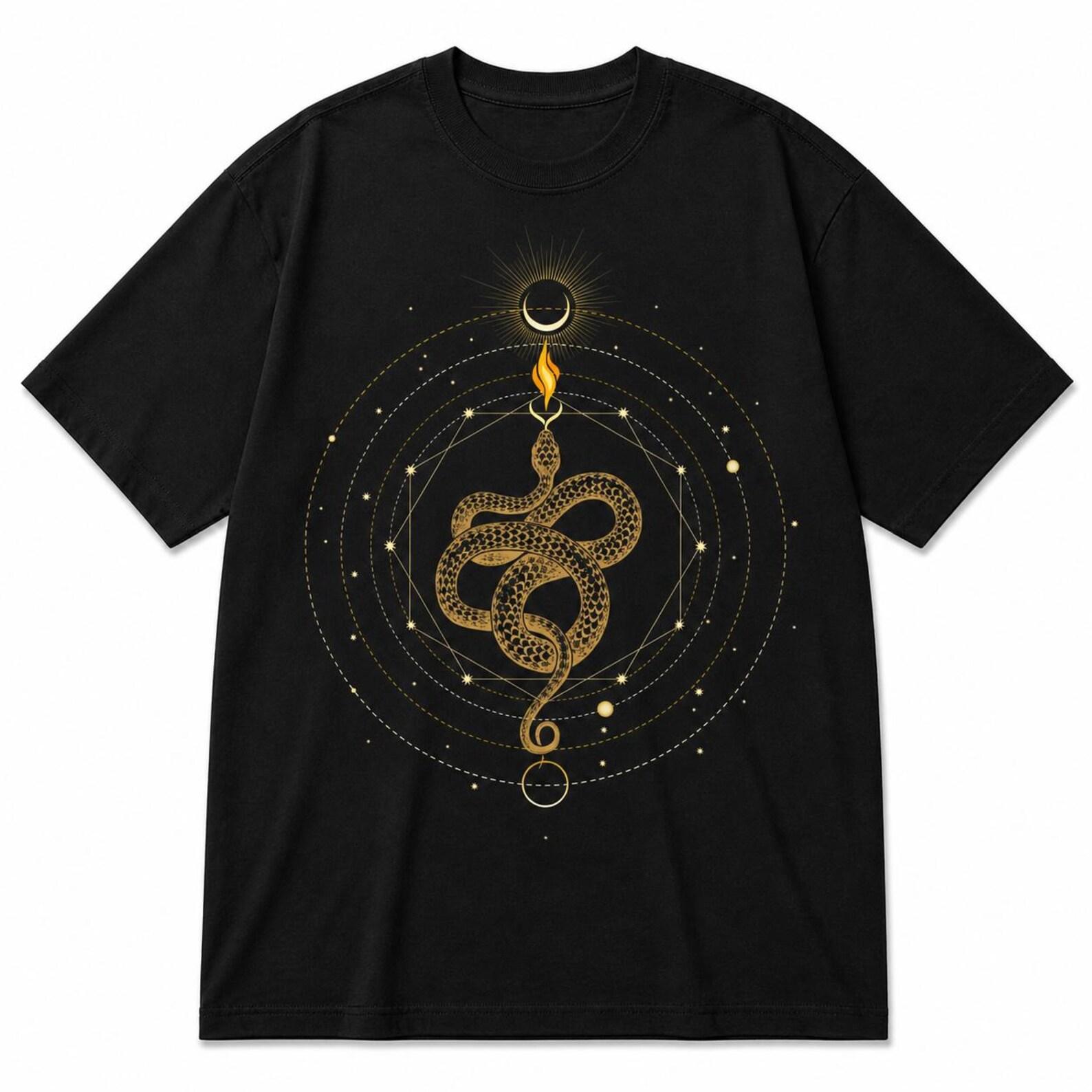 Mystic Snake T-Shirt – Gold Serpent Celestial Occult Streetwear Tee S