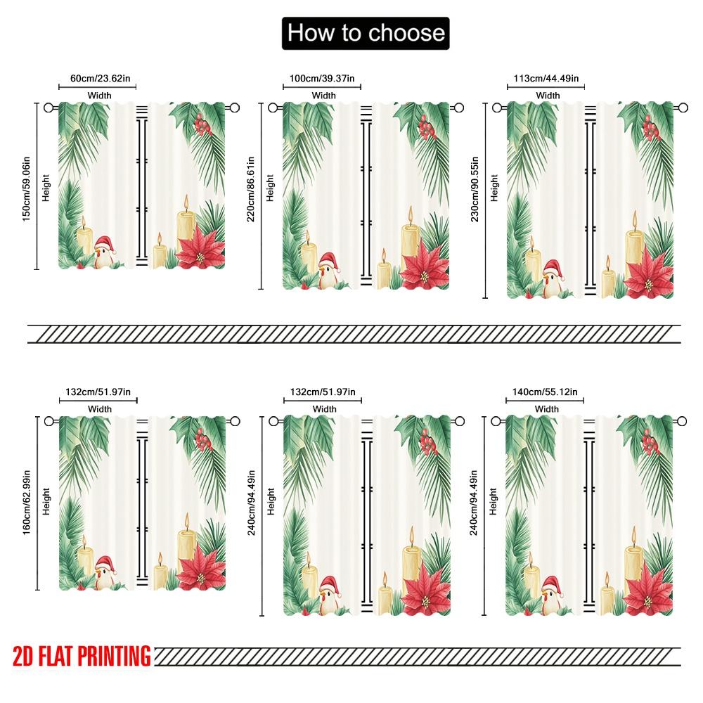 2 Stück, 2D-Flachdruck Vorhänge Rollos Weihnachten Kerze Weihnachtsstern Pinguin Kiefer (4) Strapazierfähiges Polyester (ohne Stange) Alles