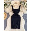 Accessible Luxury Chain Slim Fit Slit Little Black Dress with Suspenders