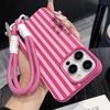 Striped Couple INS Hand Wrist Strap Case For iPhone 13 11 12 Pro Max Cases iPhone 15 17 14 16 Plus Minimalist With Lanyard Cover