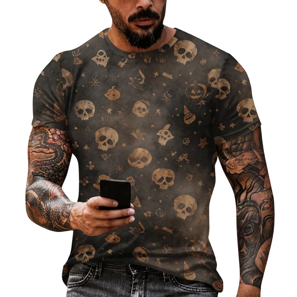 Men's Halloween Printed Short Sleeve T Shirt Loose Fit Casual Summer Daily Wear Top Comfortable Breathable Fabric Unique Graphic Design