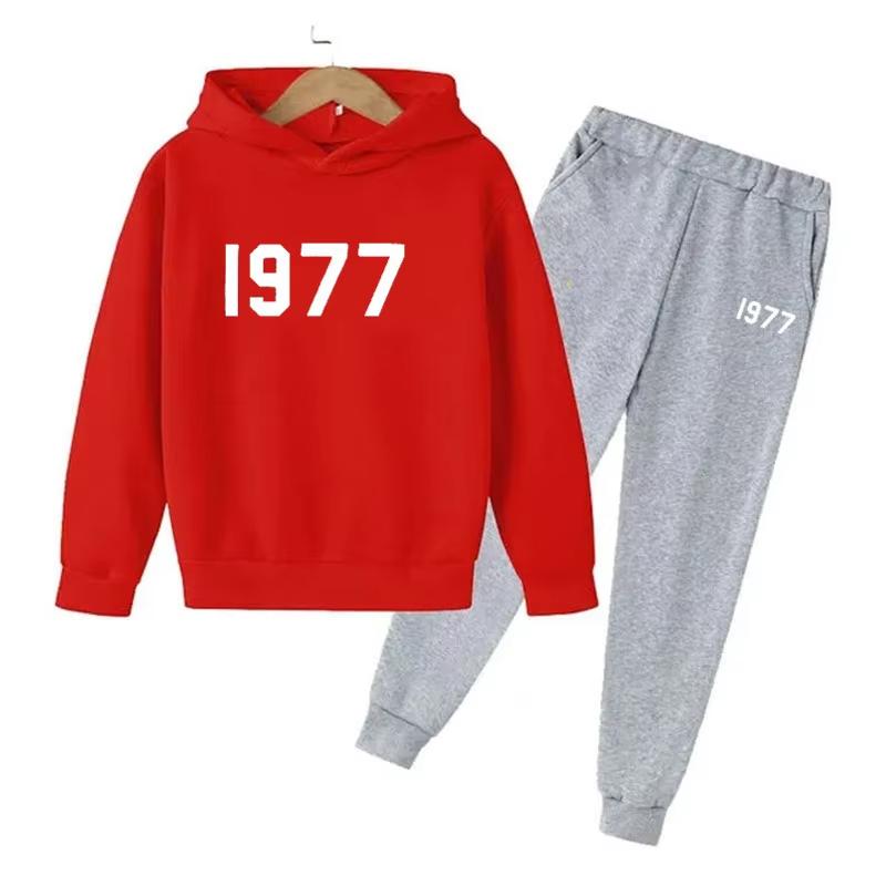 Fashion Casual 1977 Boys Girls 2 Piece Sets Tracksuit Kids Hooded Sports Suit Children Hoodies Sweatshirt Top+Pants Streetwear