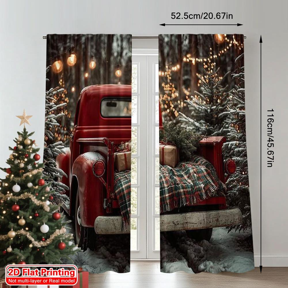 2pcs 2D flat printing Merry Christmas Curtain red pickup gift Versatile Fabric Without Electricity Spring Party & Holiday Decor