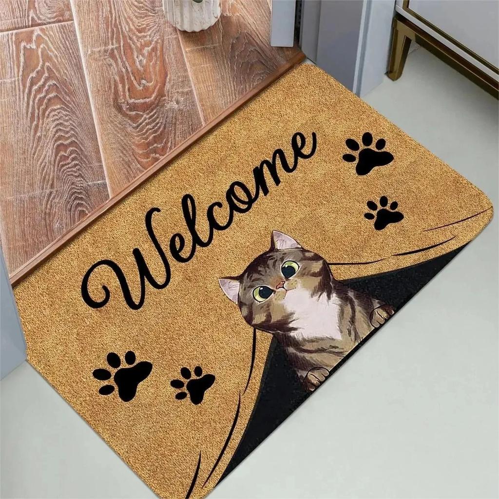Süßes Katzenmuster Eingangstür-Matte Willkommensmatte Badezimmer Küche Rutschfester Boden-Teppich Waschbar Schlafzimmer Heimdekoration Kleiner Teppich