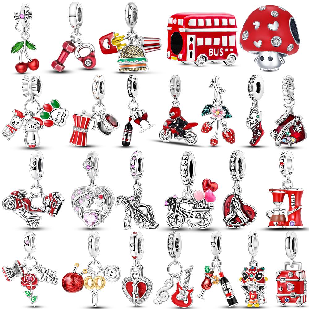 Red Cherry New Charms Bead Strawberry Love Heart Copper Charm Fit Original Bracelet Pendant Diy Jewelry For Women