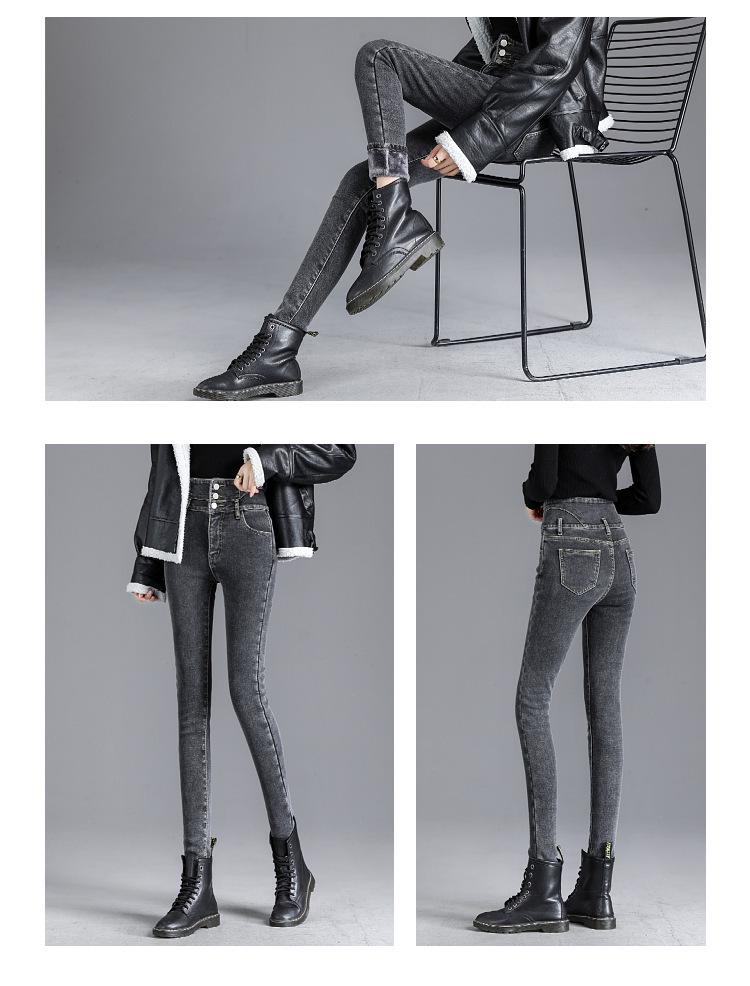 2024 Women's High-Waist Slim Fit Ultra-Thick Velvet Jeans for Autumn/Winter - Warm and Elastic.