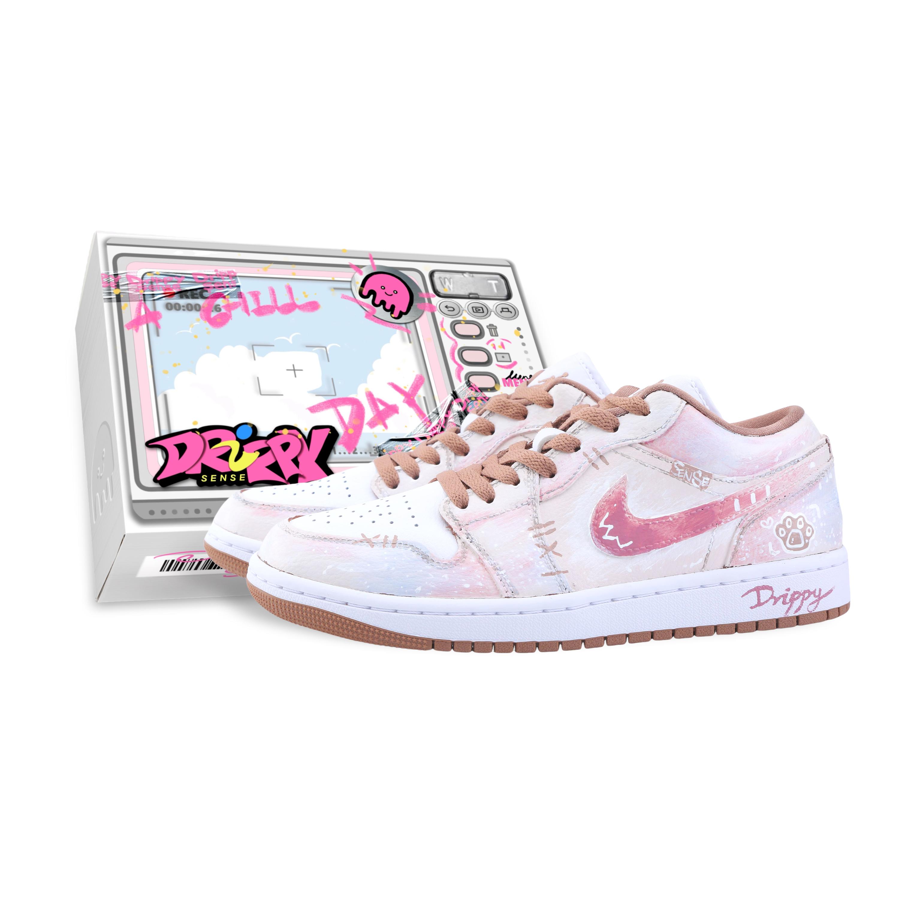 

Jordan Air Jordan 1 Drippy Peach Sombear Low top Vintage Basketball Shoes Unisex Pink DC0774-202(Team889-) 36.5